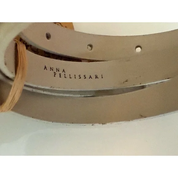Anna Pellissari Size L Gold Tone Buckle Beige Gray Animal Print Leather Belt NWT